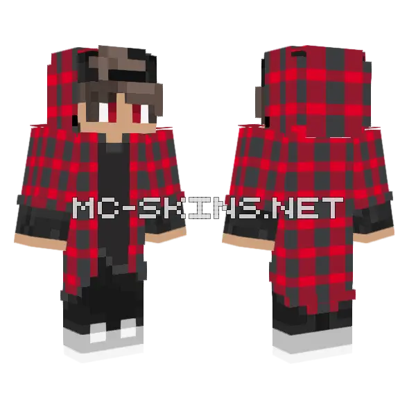 Red Plaid Boy Minecraft skin, front and back
