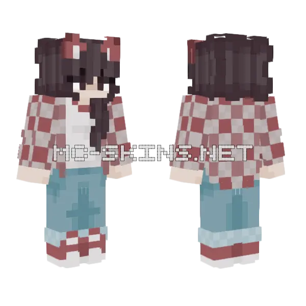 Red Plaid School Girl Minecraft skin, front and back