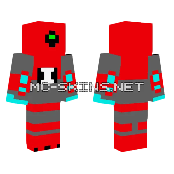 Red Robot Suit Minecraft skin, front and back