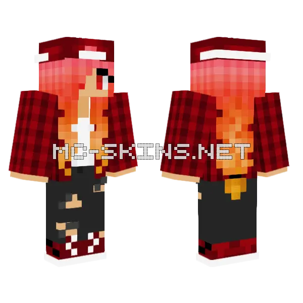 Red Skater Girl Minecraft skin, front and back