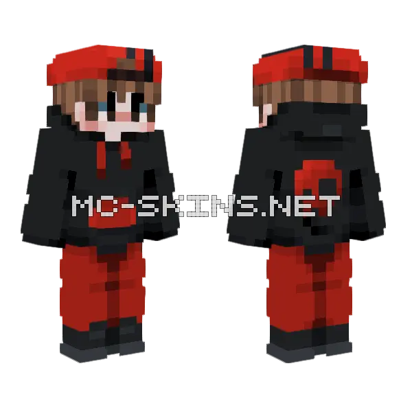 Red Skull Hoodie Boy Minecraft skin, front and back