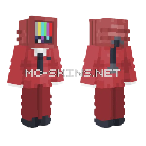 Red TV Man Glitching Screen Minecraft skin, front and back