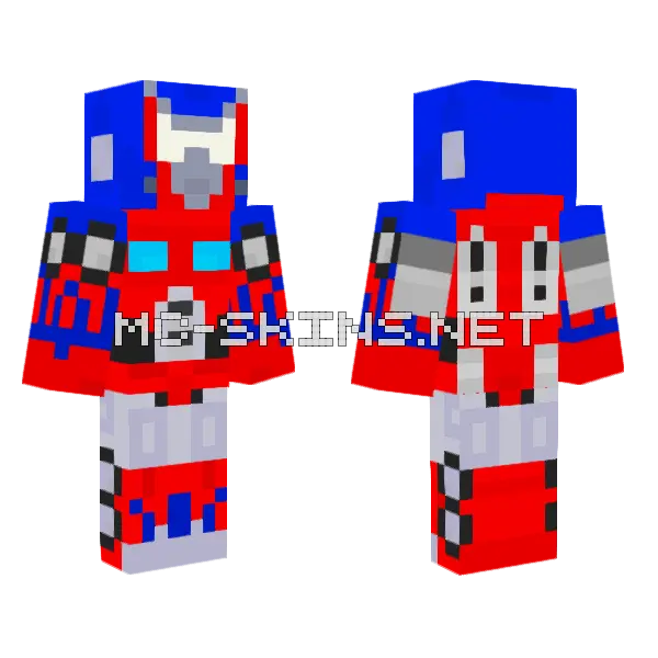 Red Ultimate Optimus Prime Minecraft skin, front and back
