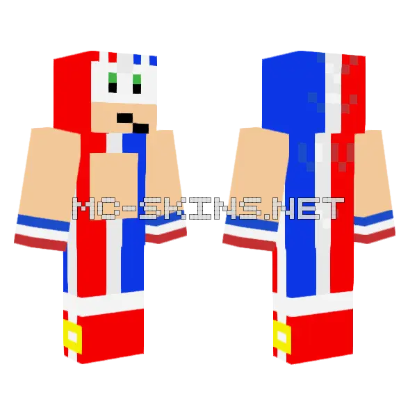 Red White Blue Sonic Minecraft skin, front and back