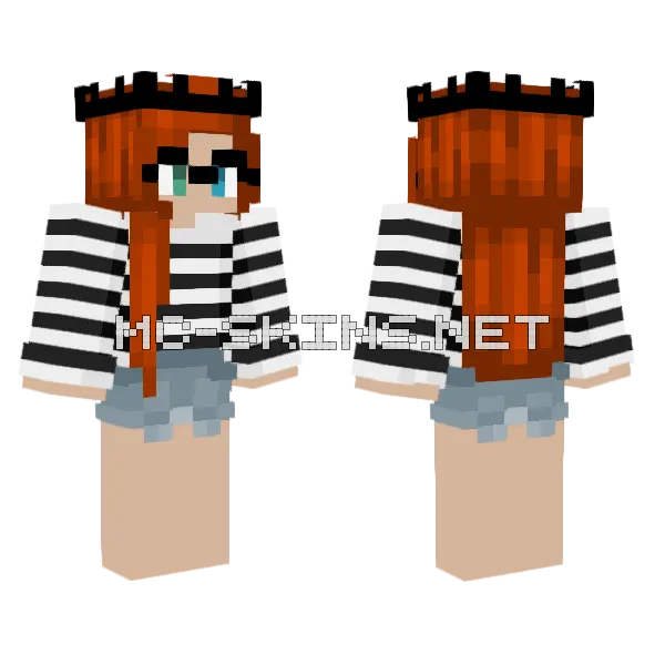 Redhead Cutie Glasses Stripes Shorts Minecraft skin, front and back