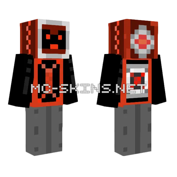 Redstone Guy 2.0 Minecraft skin, front and back