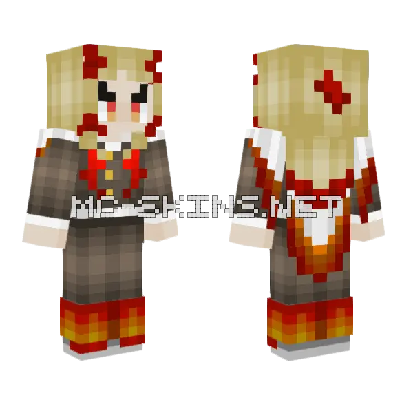 Rengoku Minecraft skin, front and back