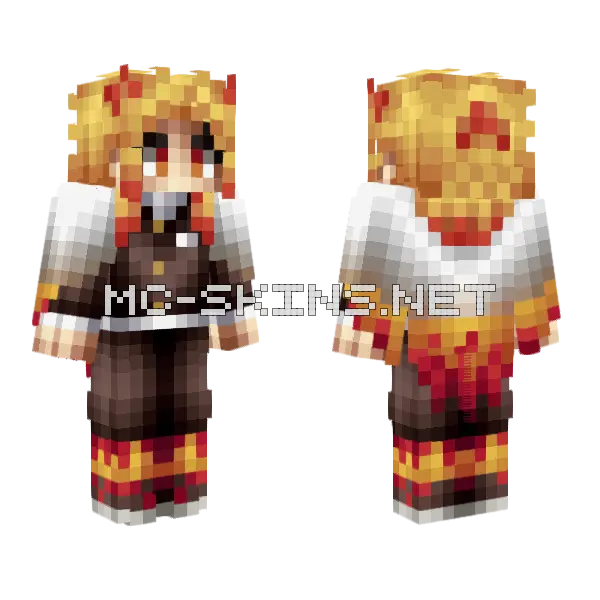 Rengoku Kyojuro Minecraft skin, front and back