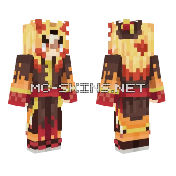 Rengoku Kyojuro Halloween Minecraft skin, front and back