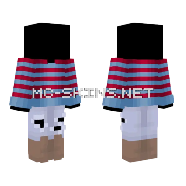 Ripped Jeans Blue and Red Stripe Sweater Minecraft skin, front and back