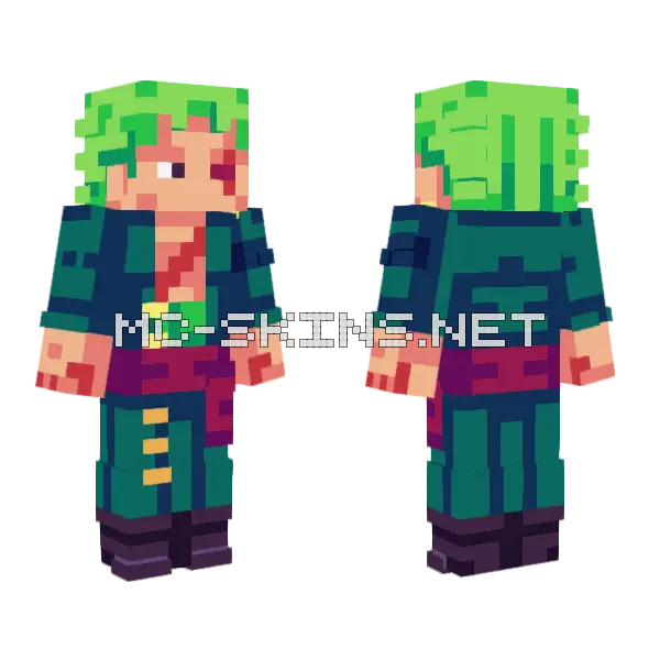 Roronoa Zoro Minecraft skin, front and back