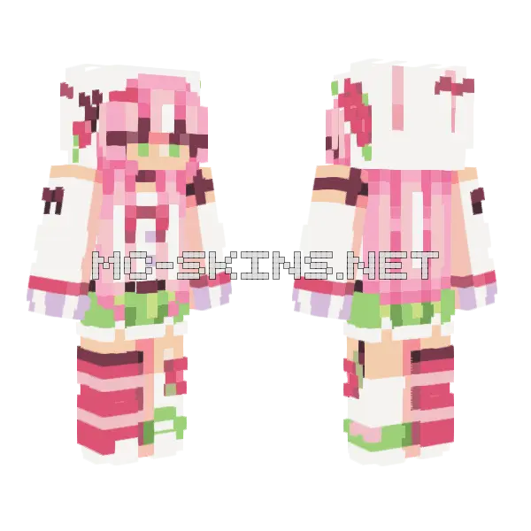 Rose Bunny Girl Minecraft skin, front and back