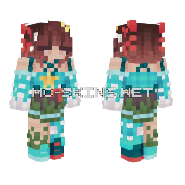 Rowan Aqua Apples Mayhem Minecraft skin, front and back
