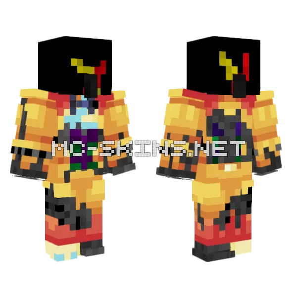 Ruined Glamrock Freddy Revamp Minecraft skin, front and back