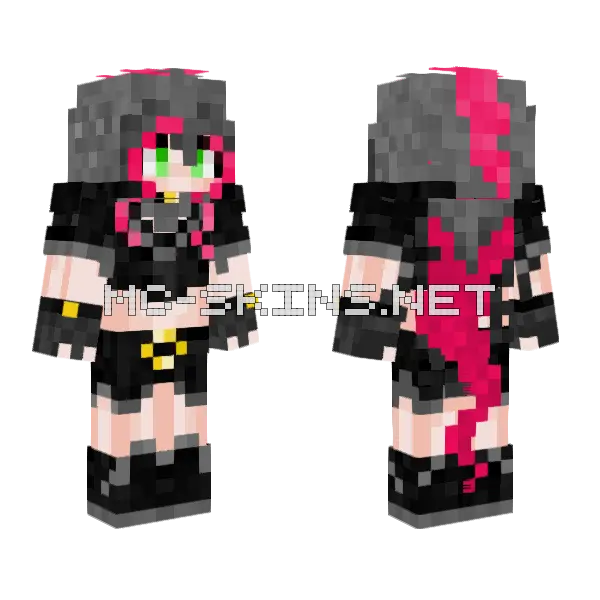 Sakura Virtual Hero Hooded Minecraft skin, front and back