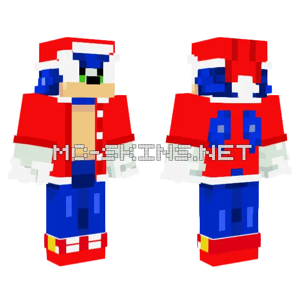 Santa Sonic Minecraft skin, front and back