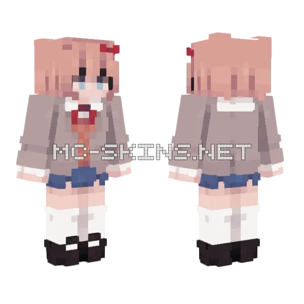 Sayori School Uniform Minecraft skin, front and back