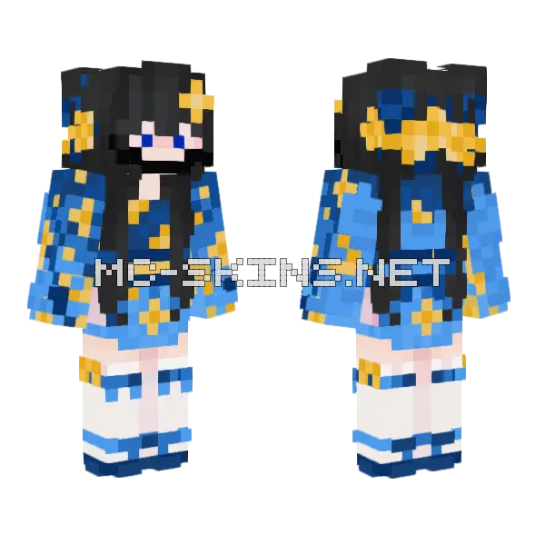 Sdadada Blue Kimono Minecraft skin, front and back