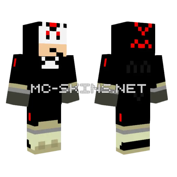 Shadow the Hedgehog Minecraft skin, front and back