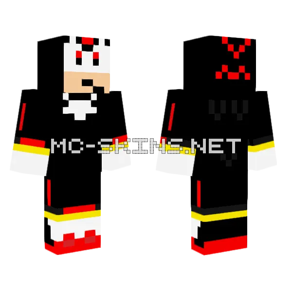 Shadow The Hedgehog V2 Minecraft skin, front and back