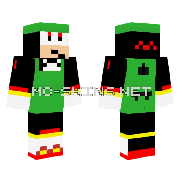 Shadow The Murder Sonic Minecraft skin, front and back