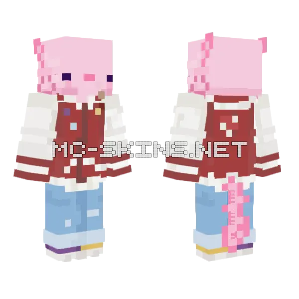 Shroomtopia Axolotl With Heelys Minecraft skin, front and back