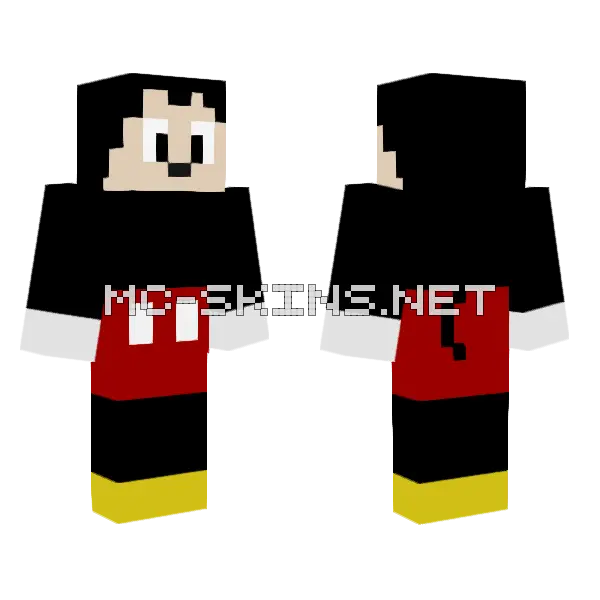 Simple Mickey Mouse Minecraft skin, front and back