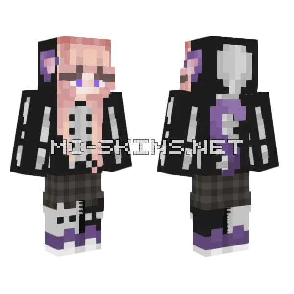 Skeleton Hoodie Shadow Cat Minecraft skin, front and back