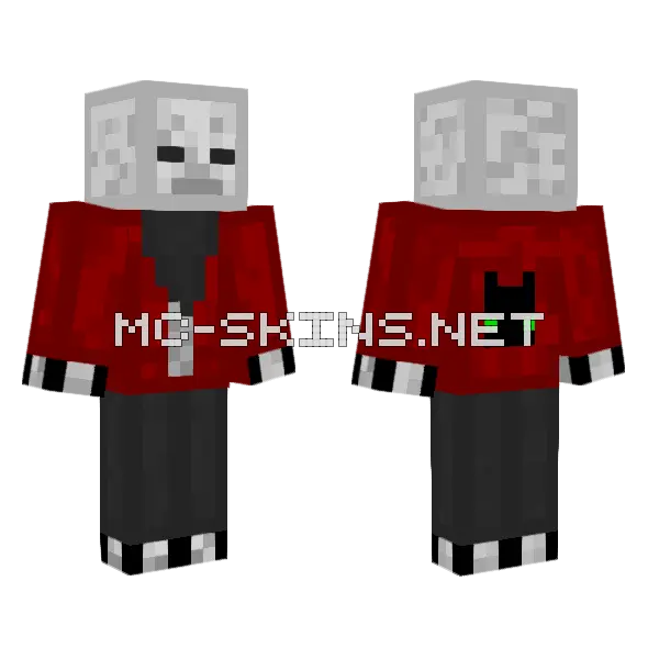 Skeleton Red Coat Cat Logo Minecraft skin, front and back