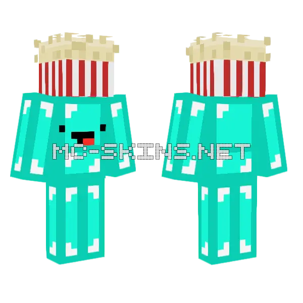 Skeppy Carrying Popcorn Minecraft skin, front and back