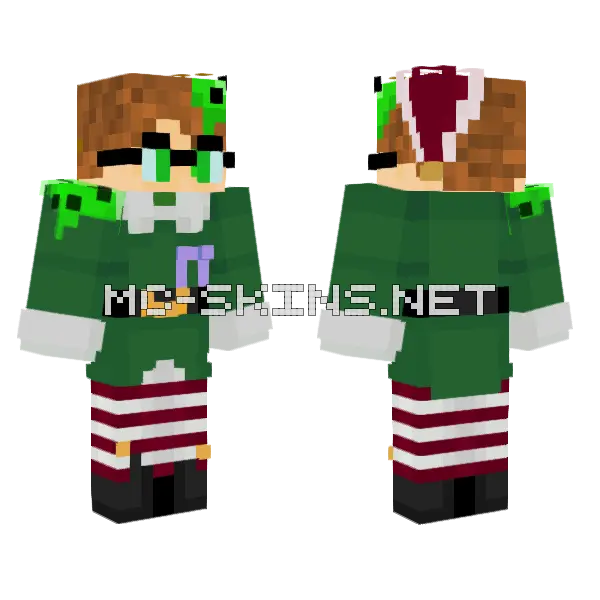 Slimecicle Emerald Elves Minecraft skin, front and back