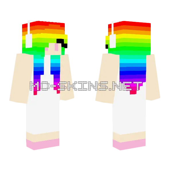 Snowflake Girl Rainbow Minecraft skin, front and back