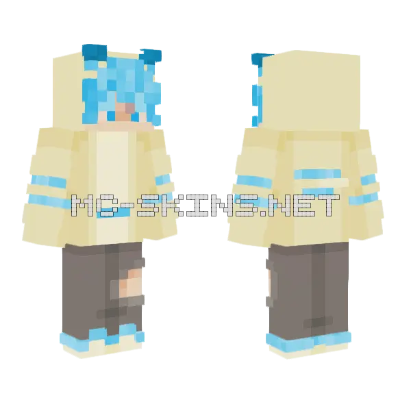 Soft Cute Boy Skin Yellow Aqua Minecraft skin, front and back