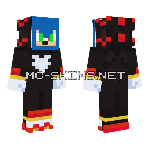 Sonic Shadow Costume Skin Minecraft skin, front and back