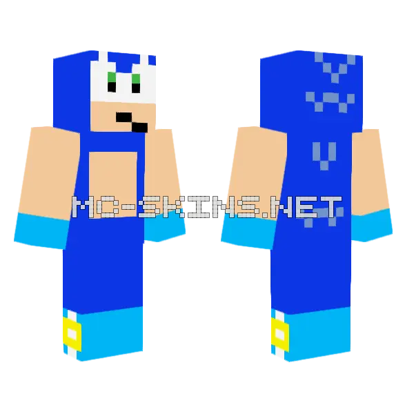 Sonic Sky Blue Clothes Minecraft skin, front and back
