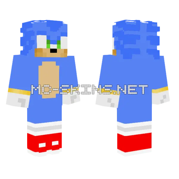 Sonic the Hedgehog Minecraft skin, front and back