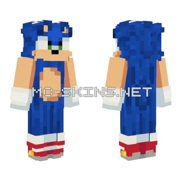 Sonic The Hedgehog V2 Minecraft skin, front and back