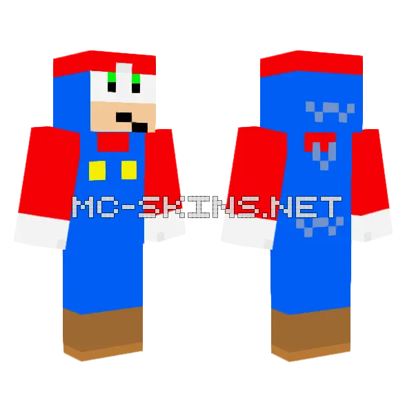 Sonic W Mario Clothes Minecraft skin, front and back