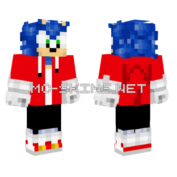 Sonic With Red Hoodie Minecraft skin, front and back