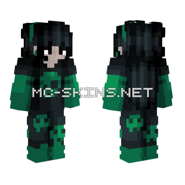 Soulseeker Green Skull Minecraft skin, front and back