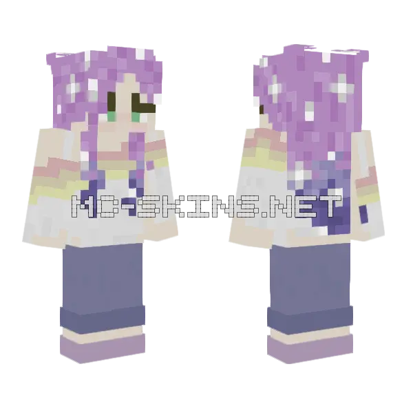 Sparkling Lavender Hair Girl Minecraft skin, front and back