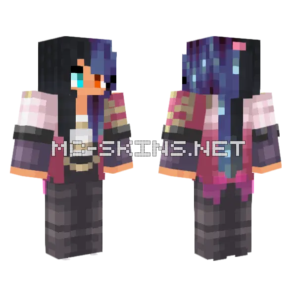 Sparkly Blue Hair Girl Minecraft skin, front and back