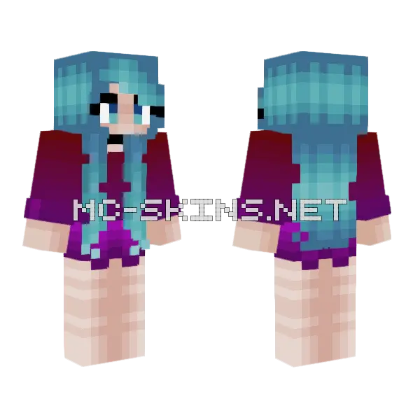 Spring Colors Blue Hair Dawn Outfit Minecraft skin, front and back