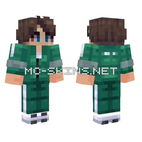 Squid Game Green Suit Minecraft skin, front and back