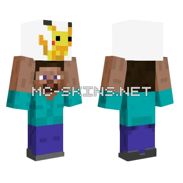 Steve Holding Pikachu Minecraft skin, front and back