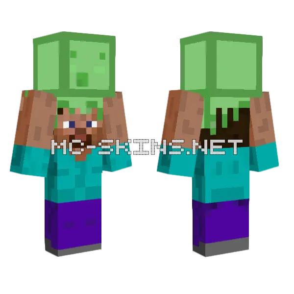 Steve Holding Slime Minecraft skin, front and back