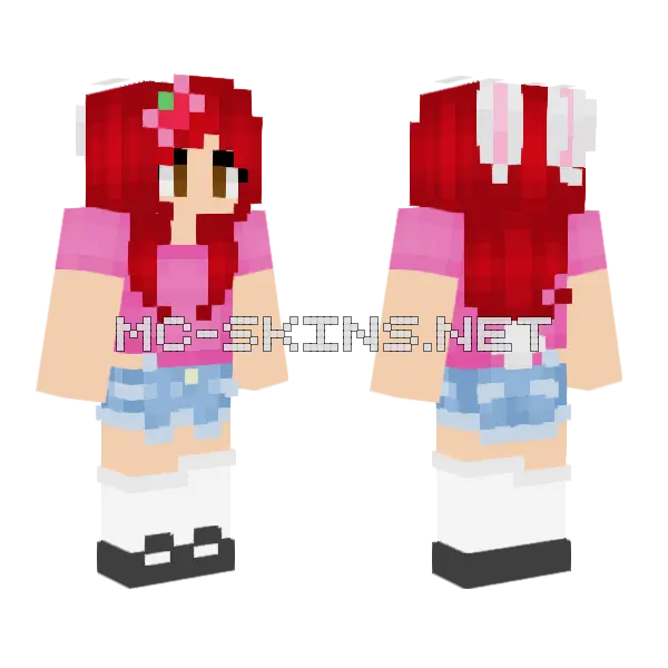 Strawberry Bunny Girl Minecraft skin, front and back