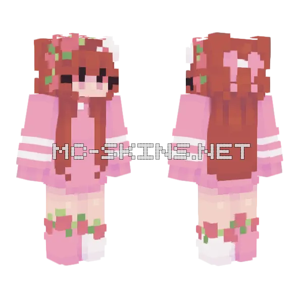 Strawberry Cake Girl Minecraft skin, front and back