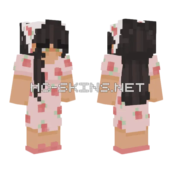 Strawberry Dress Girl Minecraft skin, front and back