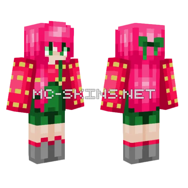 Strawberry Girl Minecraft skin, front and back